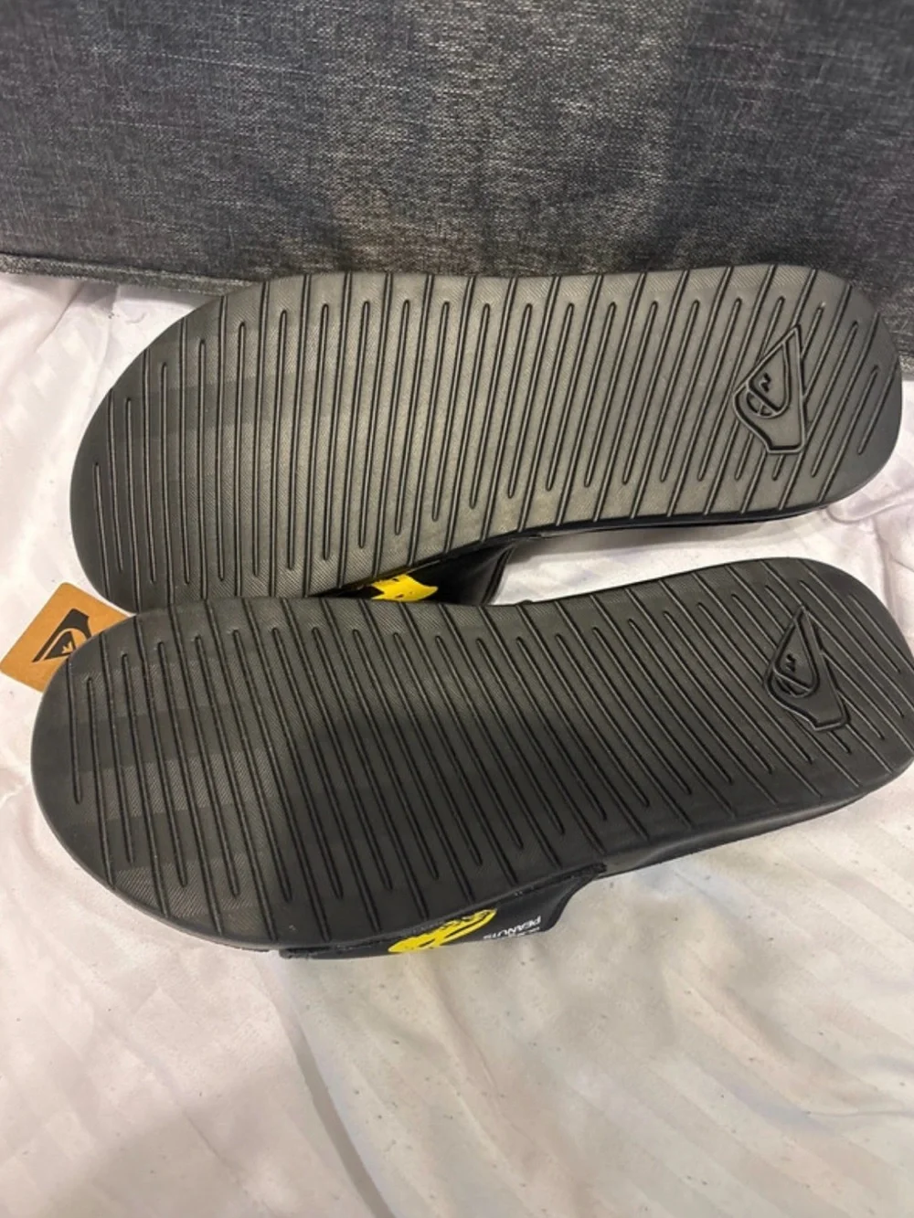 Quiksilver Black Slides with Yellow Zigzag Accent